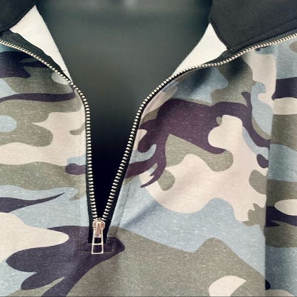 Black Color Block Camouflage 3/4 Zip Pullover Sweatshirt Size XL - Picture 6 of 9